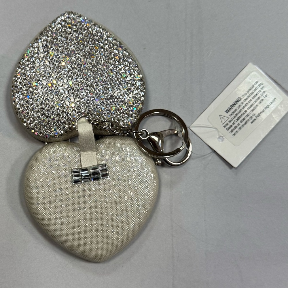 Silver Rhinestone Heart Mirror Keychain - Picture 2 of 4
